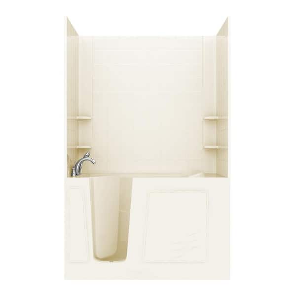 Universal Tubs Rampart 5 ft. Walk-in Whirlpool and Air Bathtub with 6 in. Tile Easy Up Adhesive Wall Surround in Biscuit