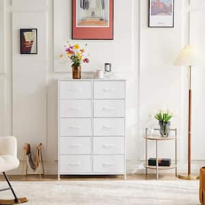 Stylish White 10-Drawer 11.8 in. Wide Chest of Drawers for Bedroom, Tall Chest Organizer Tower with Wooden Top