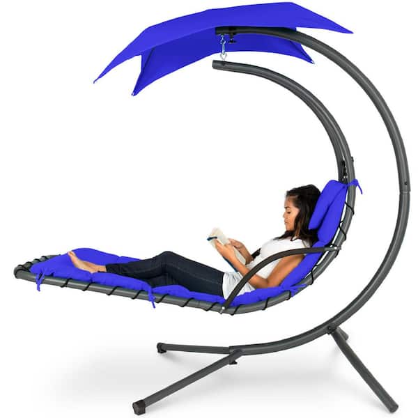 Metal Outdoor Chaise Lounge with Resort Blue Cushions