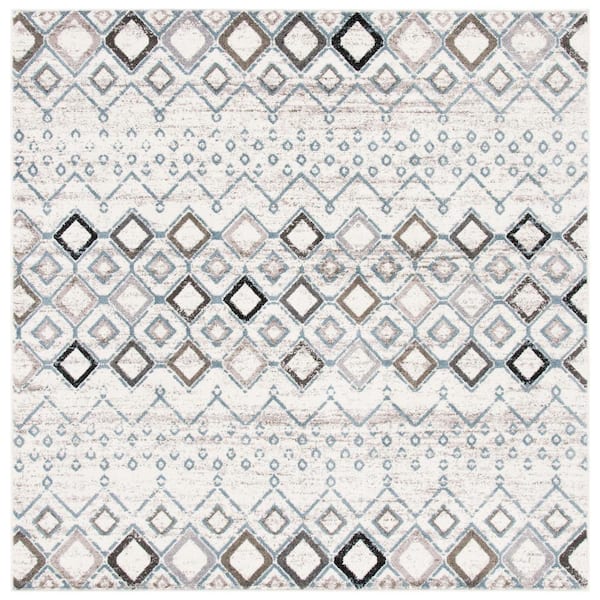 SAFAVIEH Amsterdam Ivory/Gray 11 ft. x 11 ft. Multi-Diamonds Chevron Square Area Rug