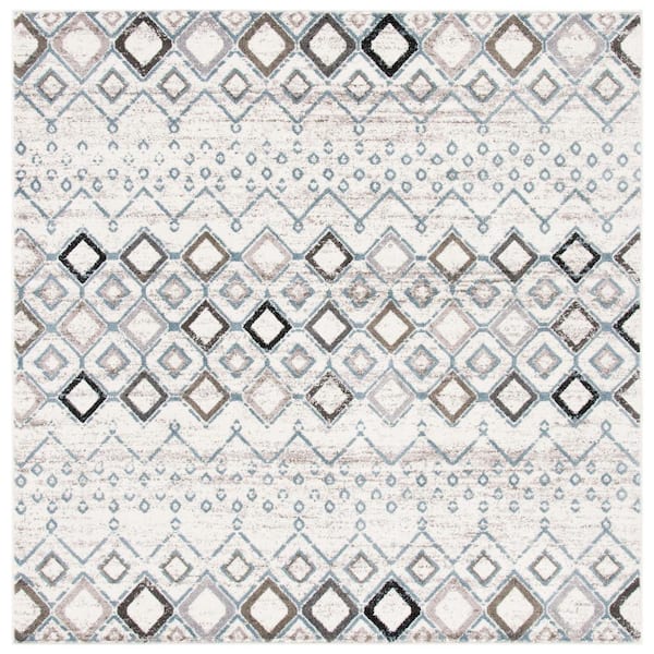 SAFAVIEH Amsterdam Ivory/Gray 9 ft. x 9 ft. Multi-Diamonds Chevron Square Area Rug