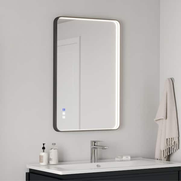 Frame Light 36 in. W x 24 in. H Rectangular Aluminum Framed Anti-Fog LED Wall Bathroom Vanity Mirror in Black