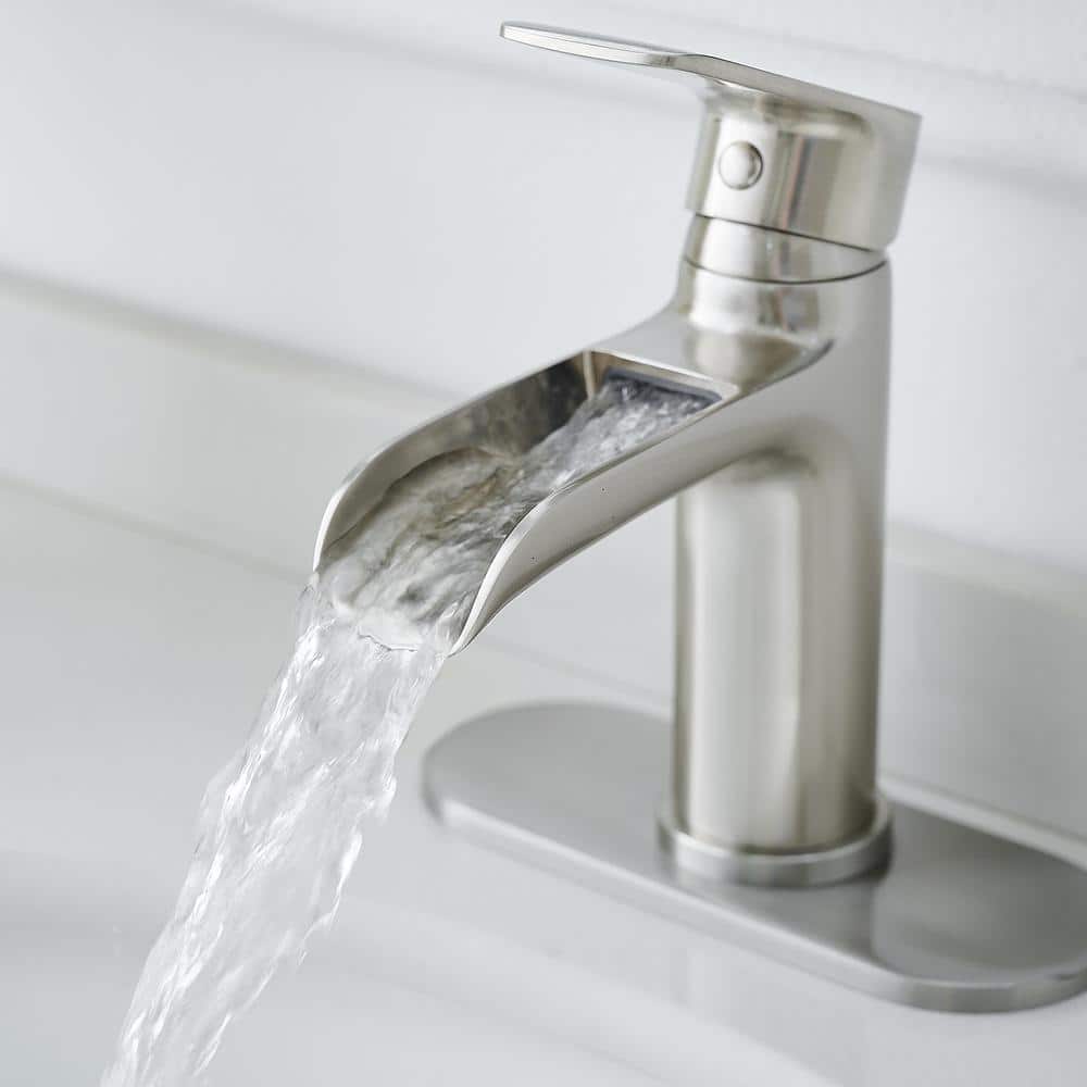 Brushed Nickel Single Handle Waterfall Bathroom Faucet