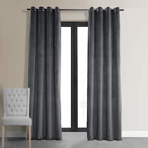 Signature Distance Blue Grey Grommet Blackout Velvet Curtain 50 in. W x 108 in. L (1 Panel)