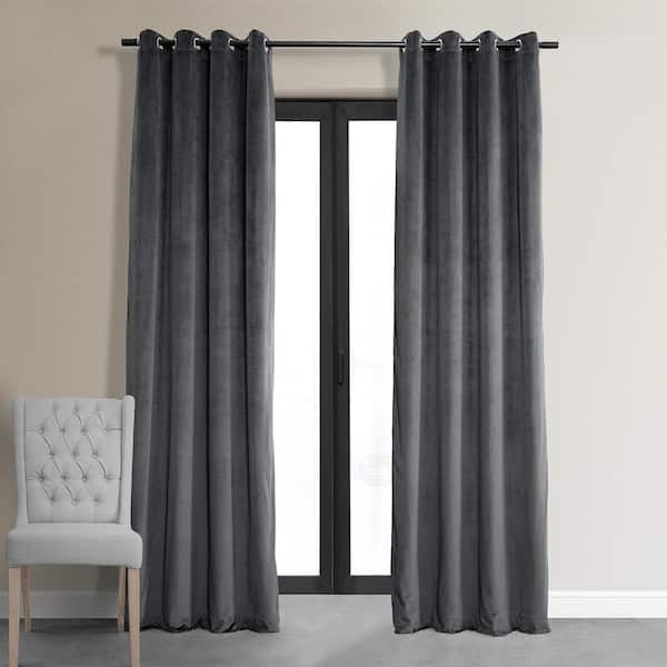 Exclusive Fabrics & Furnishings Signature Distance Blue Grey Grommet Blackout Velvet Curtain 50 in. W x 108 in. L (1 Panel)