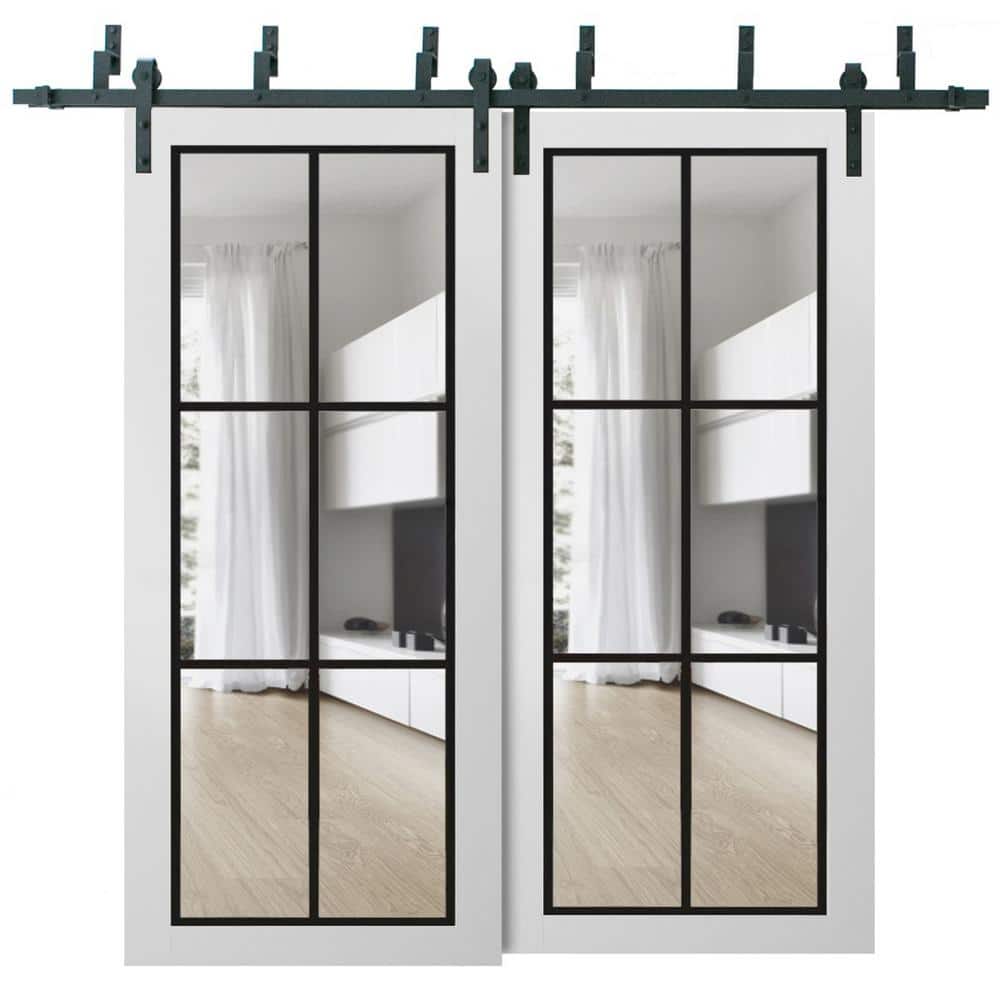 48 in. x 96 in. 2 Panel Clear Glass White Solid Wood Sliding Barn Door with Hardware Kit price history on PriceWatchPro