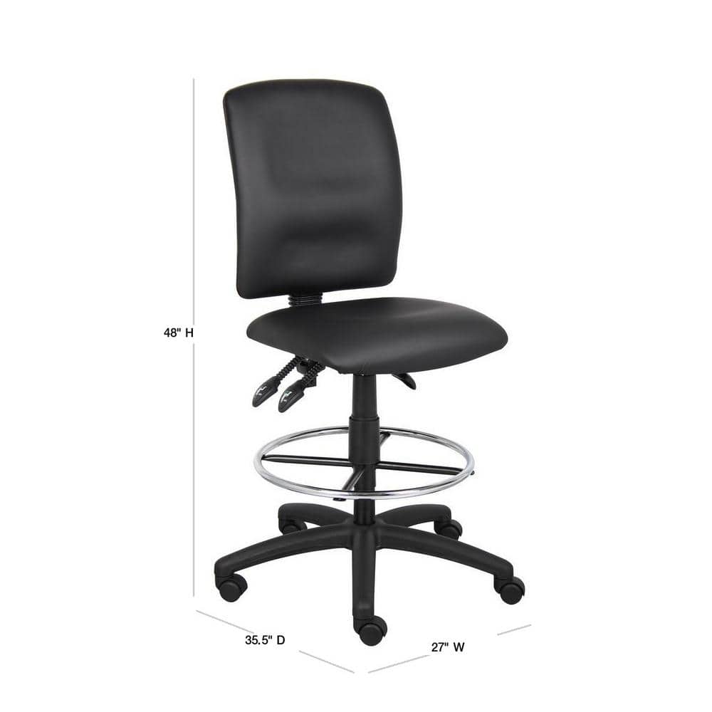 Black High Back Armless Leather Drafting Chair