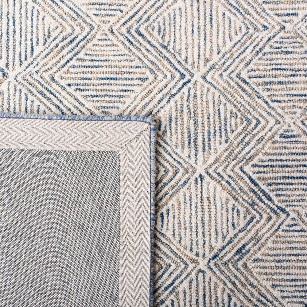 Blue and Ivory Handmade Wool 9' x 12' Geometric Area Rug