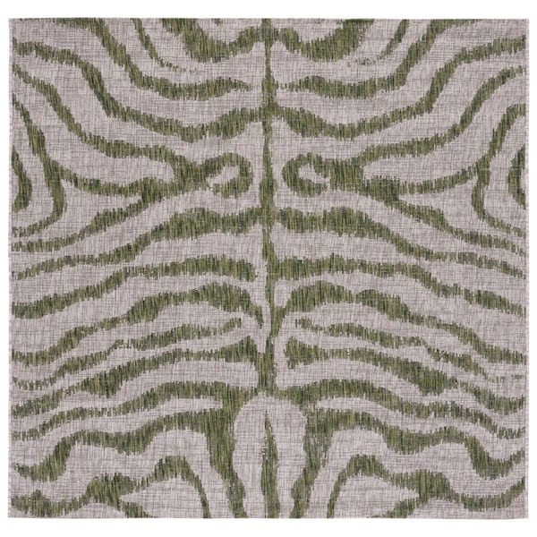 Courtyard Gray/Green 7 ft. x 7 ft. Zebra Indoor/Outdoor Square Area Rug