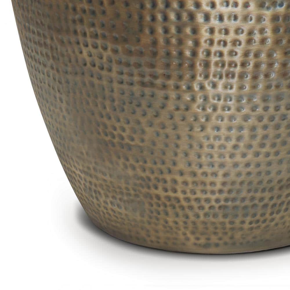 Preston 22" Antique Gold Hand-Hammered Metal Drum Side Table