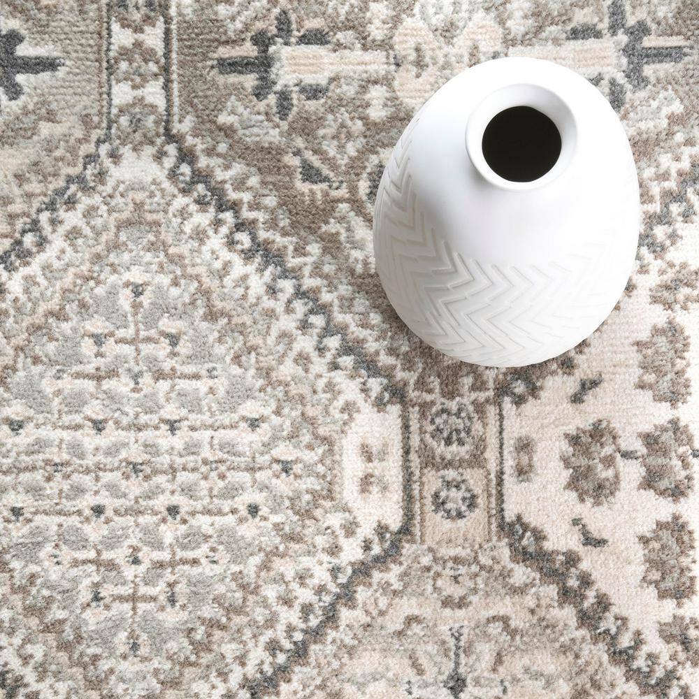 Beige Geometric Easy-Care Synthetic Area Rug, 9' x 12'