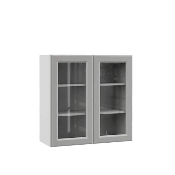 Hampton Bay Designer Series Elgin Assembled 30x30x12 in. Wall Kitchen Cabinet with Glass Doors in Heron Gray