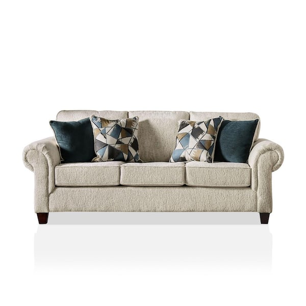 Furniture of America Santago 91 in. Beige Chenille 3-Seat Sofa