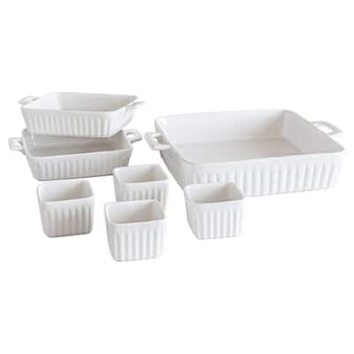 7-Piece Square White Porcelain Baking Set (Set of 7)