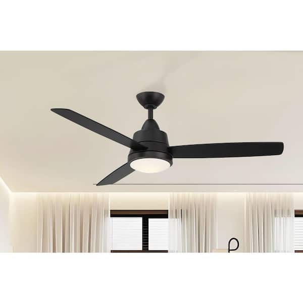 Hampton Bay Caprice 52 in. Integrated LED Indoor Matte Black Ceiling Fan with Light Kit and Remote Control