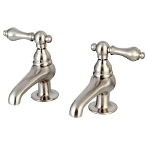 Restoration Old-Fashion Basin Tap 4 in. Centerset Double Handle Bathroom Faucet in Brushed Nickel