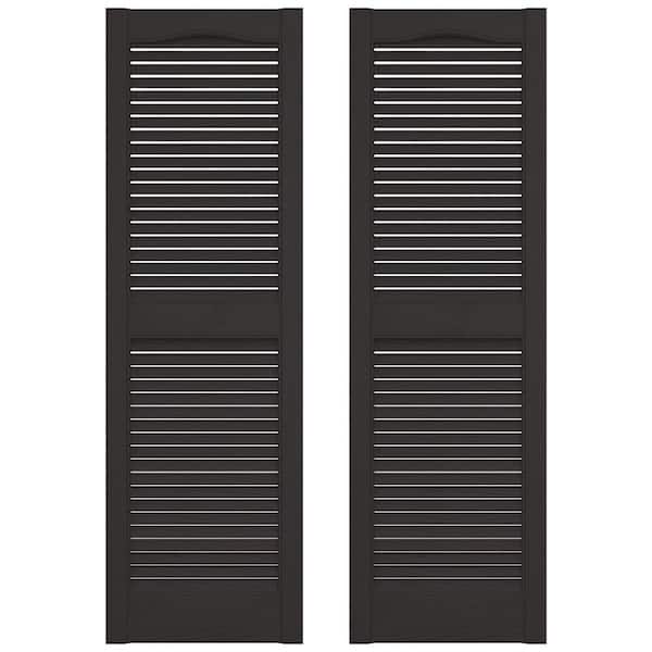 Builders Edge 12 in. x 52 in. Louvered Vinyl Exterior Shutters Pair in Musket Brown