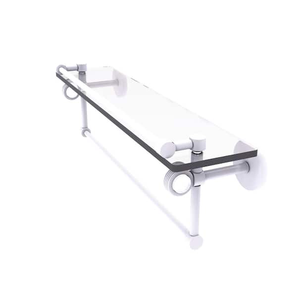 Allied Brass Clearview 22 in. W x 6.7 in. H x 5.8 D Glass Rectangular Shelf in Matte White with Towel Bar and Groovy Accents