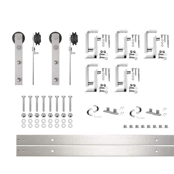 HOMACER 6.6 ft./79 in. Brushed Nickel Double Track Bypass U-Shape Sliding Barn Door Hardware Kit - Straight Design Roller