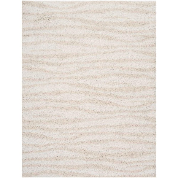 Nourison Modern Shag Ivory Beige 5 ft. x 7 ft. Abstract Contemporary Area Rug