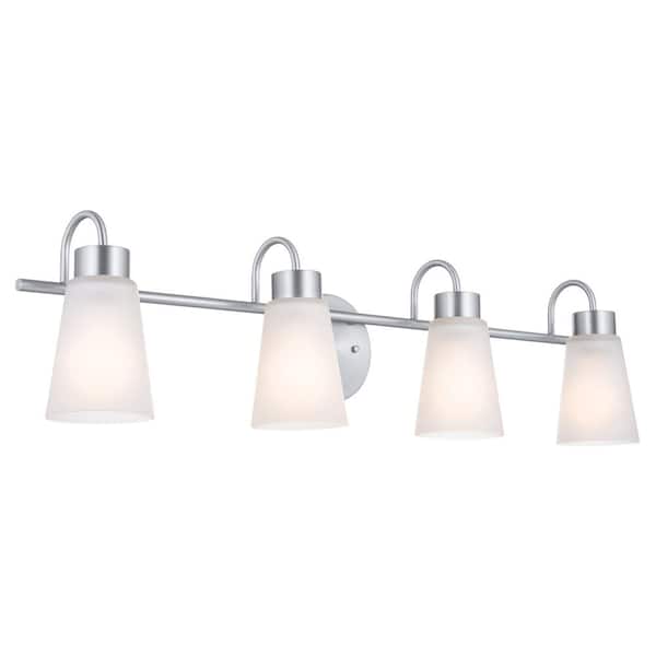 KICHLER Erma 32.5 in. 4-Light Brushed Nickel Traditional Bathroom Vanity Light with Satin Etched Glass Shades