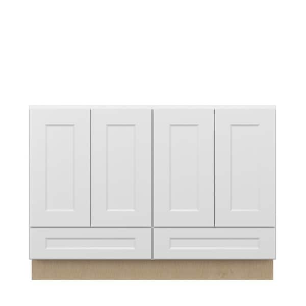 Norfolk Shaker 48 in. W x 34.5 in. H x 21 in. D in Painted White Plywood Assembled Bath Base w/Bottom Drawer