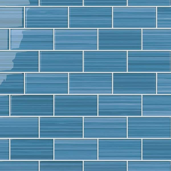 Bodesi Hand Painted Sample 3 in. x 6 in. Astoria Blue 60 glass tile (0. ...