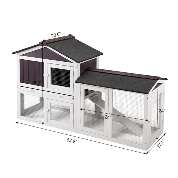LG Elevated Rabbit Bunny Hutch Ramp Cage Habitat Shelter Wood House Indoor Out 