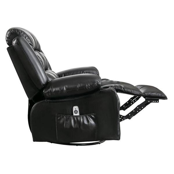 AndMakers 39.76 in. W Black Leather Recliner with Rocking