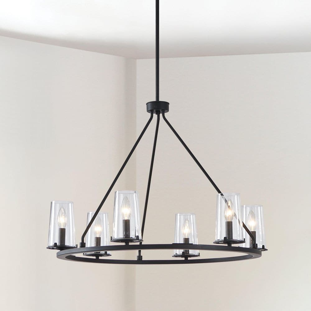 Jared 30 in. 6-Light Matte Black Chandelier with Clear Glass Shades price history on PriceWatchPro