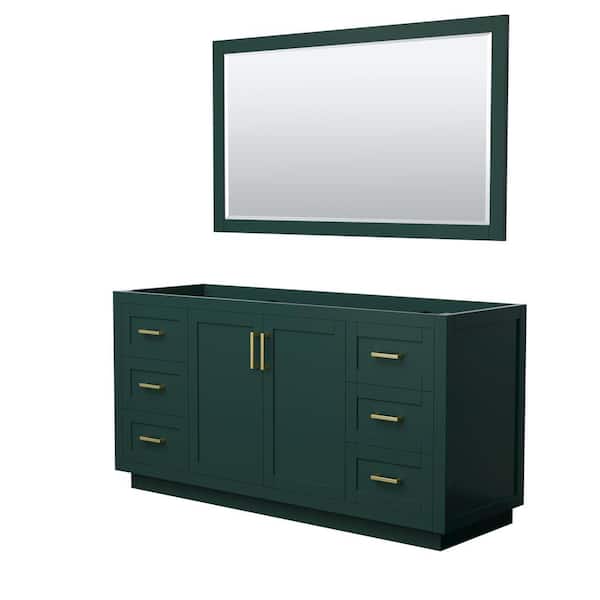 Wyndham Collection Miranda 65.25 in. W x 21.75 in. D x 33 in. H Single Sink Bath Vanity Cabinet without Top in Green with 58 in. Mirror