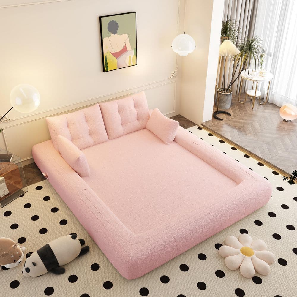 Harper & Bright Designs Foldable 78.7 in. Pink Teddy Fabric Full