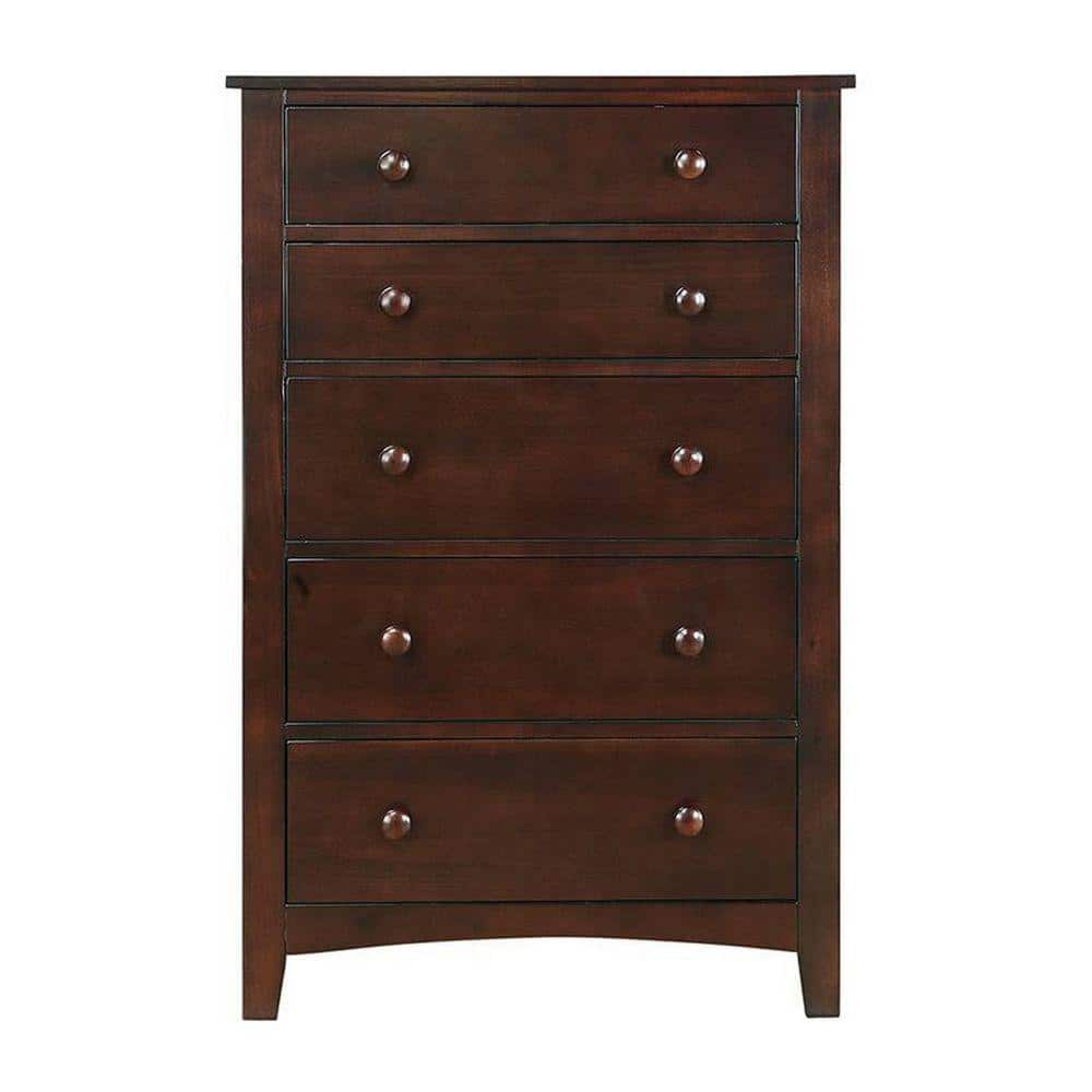 Benjara 18 in. Brown 5Drawer Wooden Chest of Drawers BM232101 The