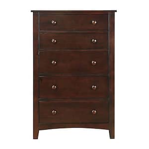 18 in. Brown 5-Drawer Wooden Chest of Drawers