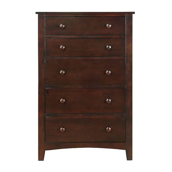 Benjara 18 in. Brown 5-Drawer Wooden Chest of Drawers