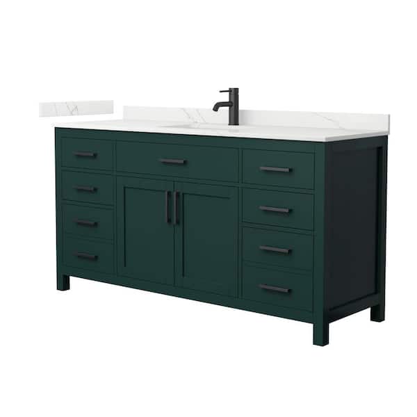 Wyndham Collection Beckett 66 in. Single Freestanding Green Bath Vanity with Giotto Quartz Top (Assembled)
