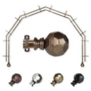 13/16" Dia Adjustable 6-Sided Double Bay Window Curtain Rod 28 to 48" (each side) with Elliana Finials in Antique Brass