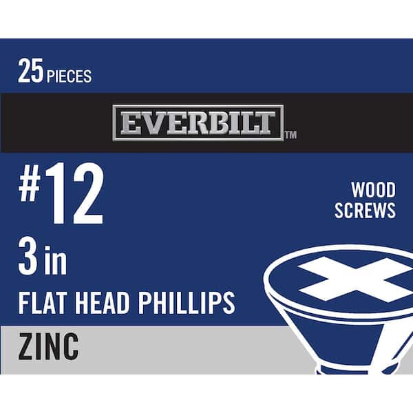 Everbilt #12 x 3 in. Phillips Flat Head Zinc Plated Wood Screw (25-Pack)