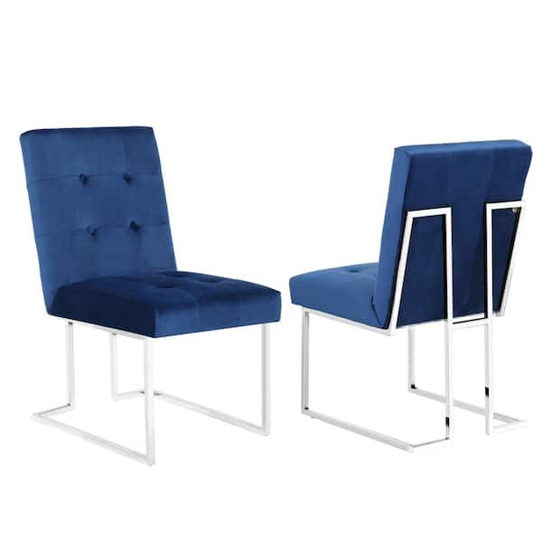 Home Beyond Cannes Navy Blue Velvet Dining Chair (Set of 2)