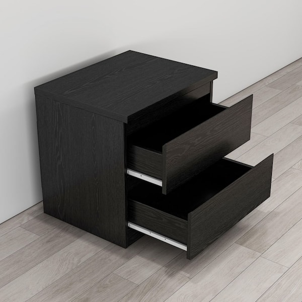Paratyl Black 2-Drawer Nightstand, Beside Table with Drawers Handle Free Design