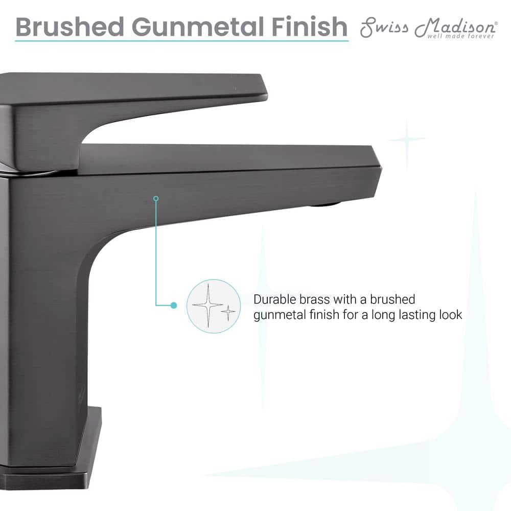 Gunmetal Gray Single-Handle Brass Bathroom Faucet