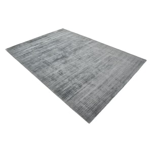 Milo Contemporary Solid Steel 9 ft. x 12 ft. Hand-Knotted Area Rug