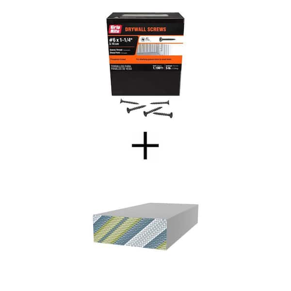 6 x 1 1/4 in. Phillips Bugle Head Drywall Screws 5 lb. Box and 1/2 in. x 4 ft. x 8 ft. UltraLight Drywall Combo