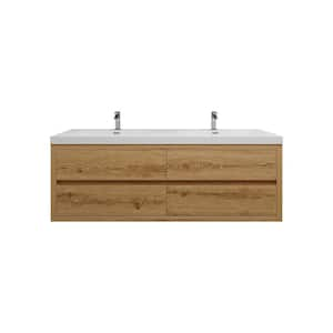 Louis 59 in. W x 20 in. D x 22 in. H Double Sink Floating Bath Vanity in Yellow Wood with White Acrylic Top