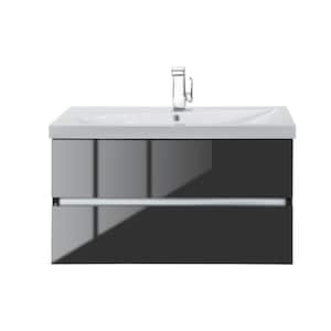 Sangallo Gloss 36 in. W x 18 in. D x 21 in. H Bathroom Vanity Side Cabinet in Lava Grey with White Acrylic Top