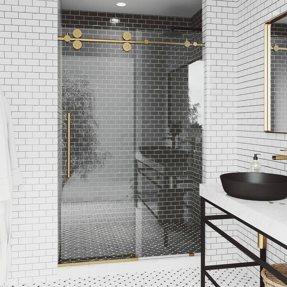 Elan 72" Frameless Sliding Shower Door in Matte Brushed Gold with Clear Glass