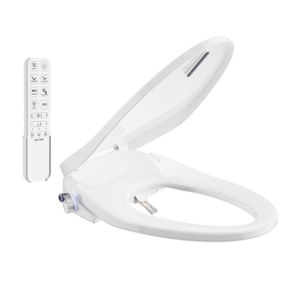 Electric Bidet Seat for Elongated Toilets in White, Dual Nozzles for Female & Hip, Heated Seat, Air Dryer, 6 Wash Modes