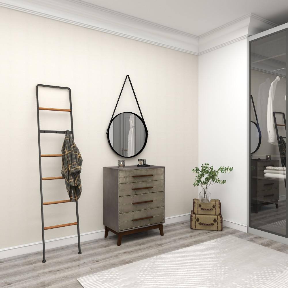 Black Metal and Wood Industrial Blanket Rack