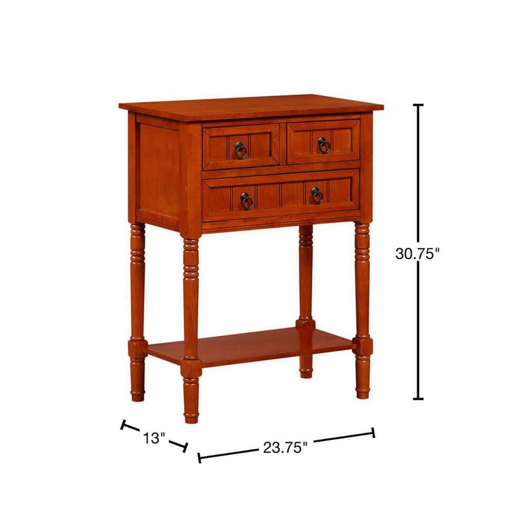 Elegant Cherry Wood Rectangular Hall Table with Storage Shelf and 3 Drawers