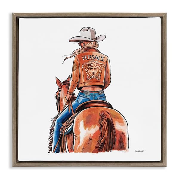 Stupell Industries Glam Cowgirl Jockey by Amanda Greenwood Brown Floater Frame People Graphic Art Print 18 in. x 18 in.